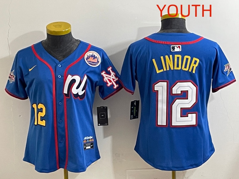 Youth 2025 New York Mets #12 Lindor Blue All star Nike MLB Jersey style 001->youth mlb jersey->Youth Jersey